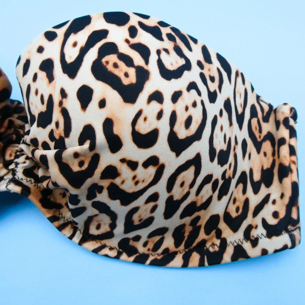 Victorias Secret 34B Leopard Smooth Underwired Bandeau Bikini Top Strapless Swim